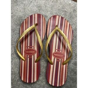 Havianas Slim Flip Flops Sandals Purple/Burgundy/Gold Size 6 Women